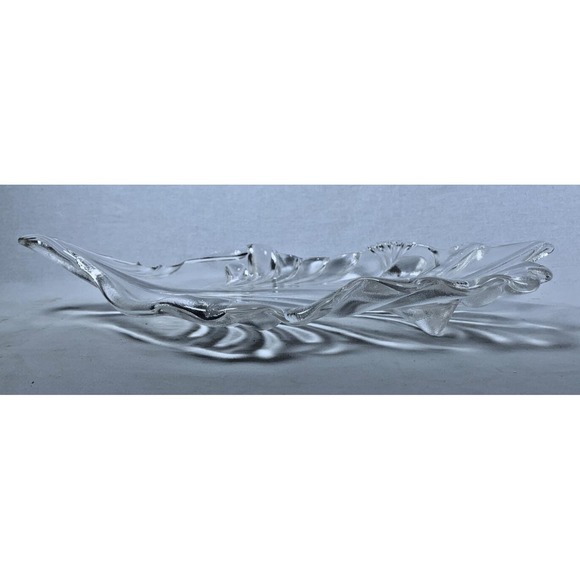 RARE Vintage Mikasa Frosted Walther Glass Heavy Crystal Leaf Platter 17" X 12" - Picture 4 of 4